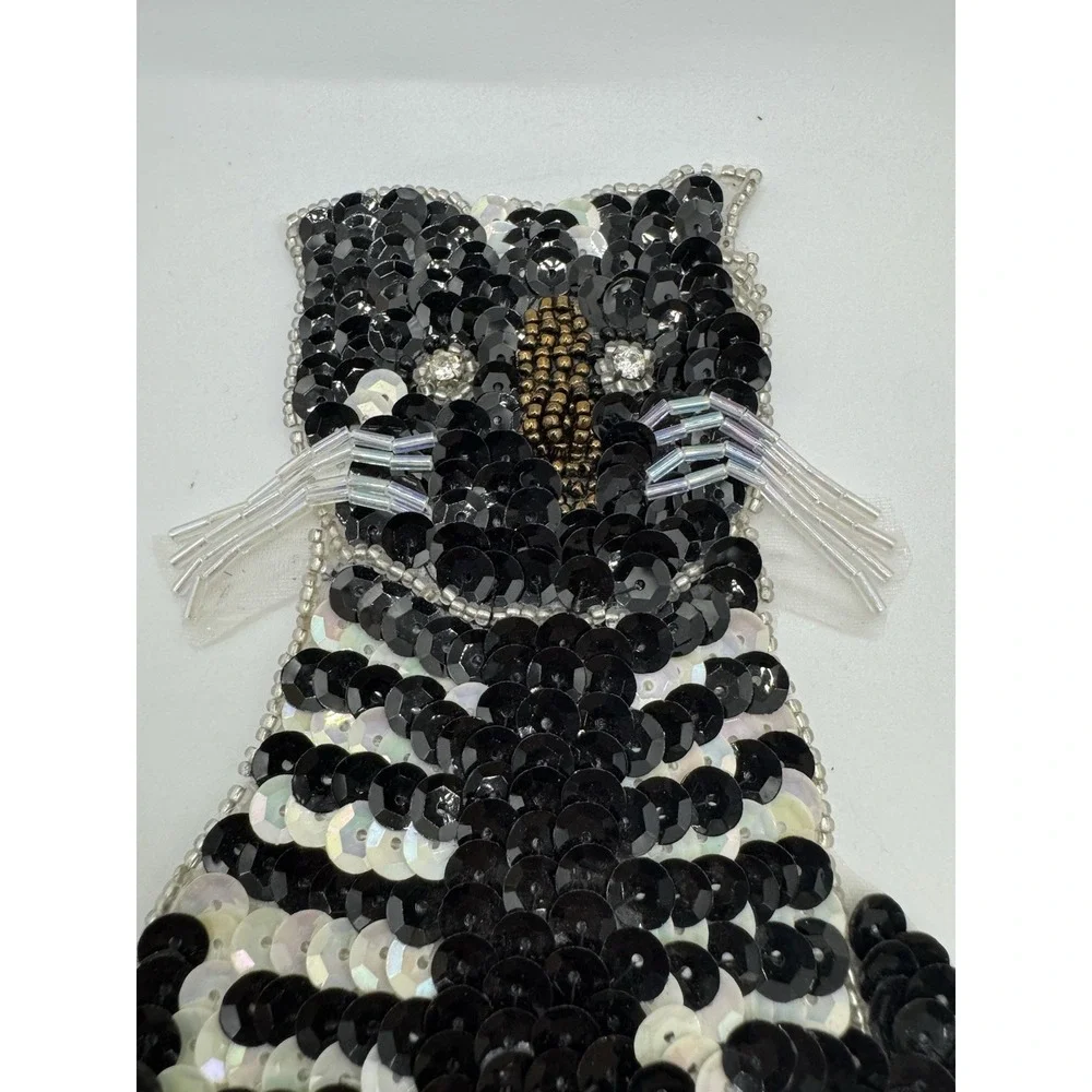 Sequined & Beaded‎ Black And White Cat Sew On Patch NOS